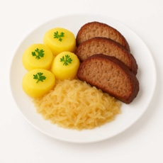 Meatloaf with potatoes and cabbage