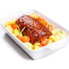 Roasted meatloaf with roasted potatoes and vegetables